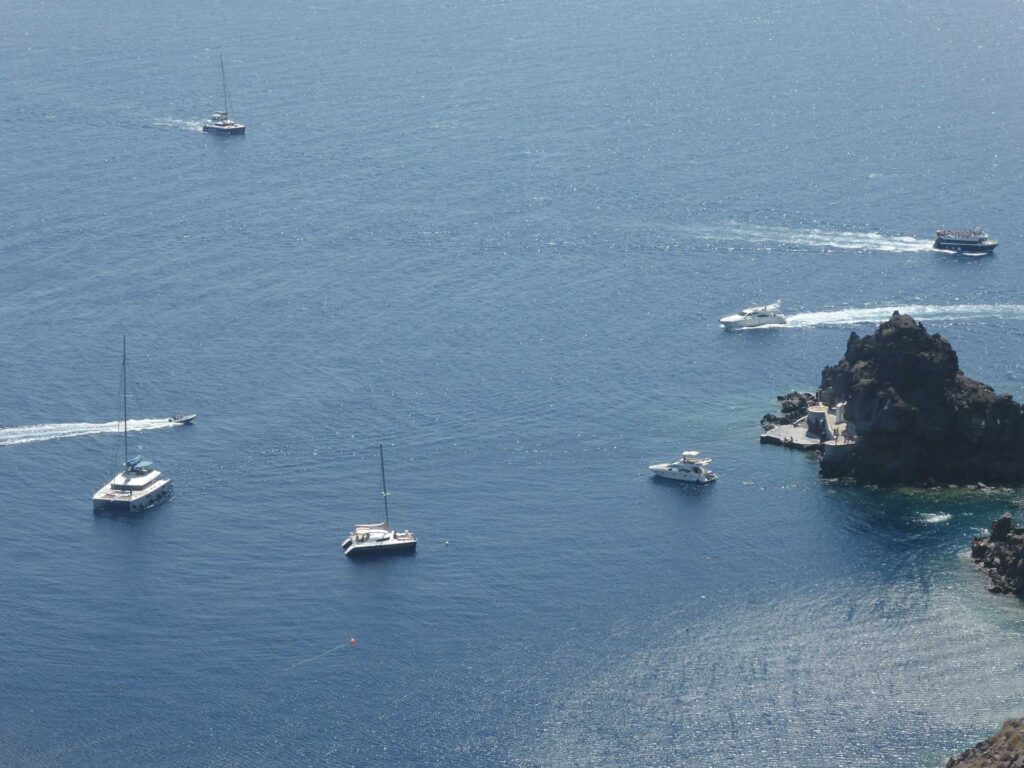 Catamarans near Agios Nikolaos, Santorini