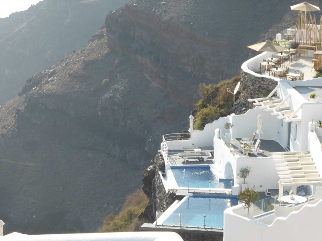 Beautiful hotels, Caldera cliffs, Santorini